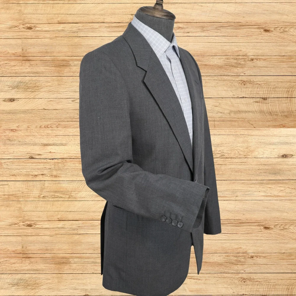 Yves Saint Laurent Vintage 1980s Solid Gray 2-Btn Suit Jacket Made in France YSL